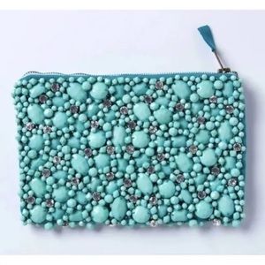 Anthropologie beaded clutch turquoise and rhinestones